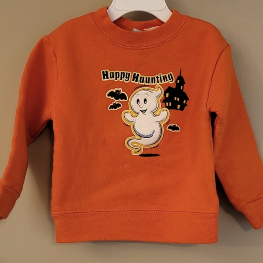 "Happy Haunting" orange crew neck sweatshirt